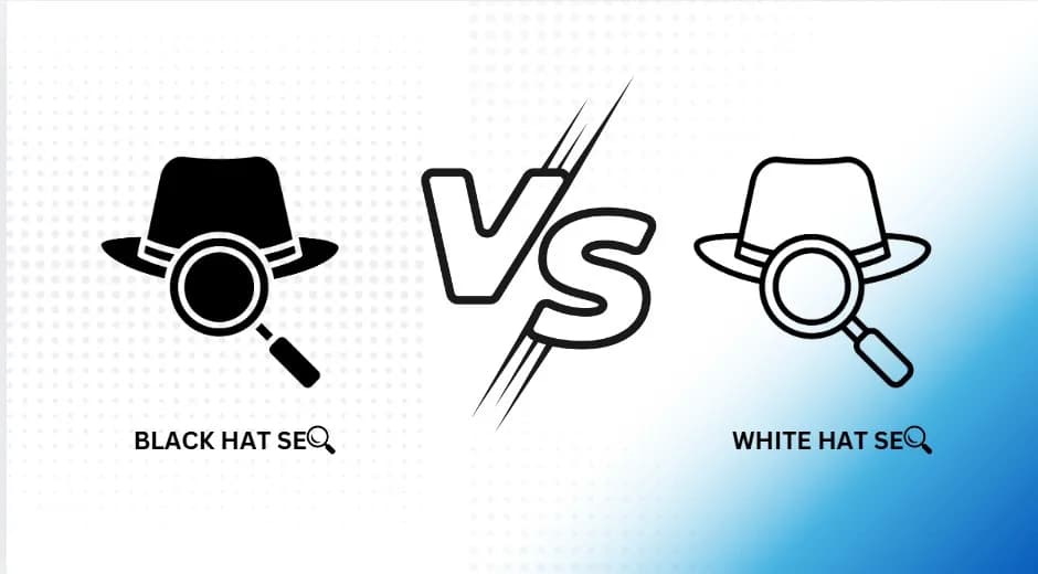 Black hat SEO versus white hat SEO graphic