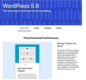 WordPress 5.8 release page: the next stop on the road to full site editing