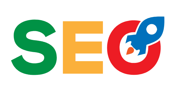SEO lettering with a rocket in the O