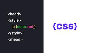 CSS example in an HTML head style tag setting paragraph text colour to red