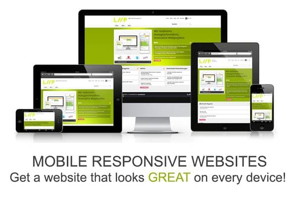 Mobile responsive website shown on a desktop, laptop, tablet and phone